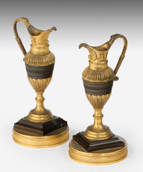 Pair of 19th Century Bronze and Ormolu Neo-classical Ewers