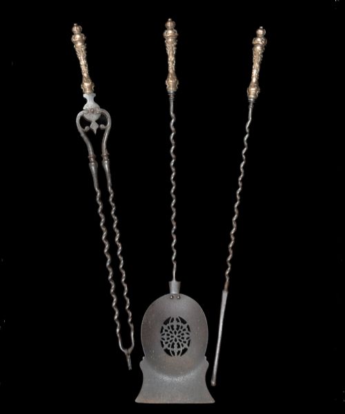 Set of Nineteenth Century Brass and Steel Fire Irons