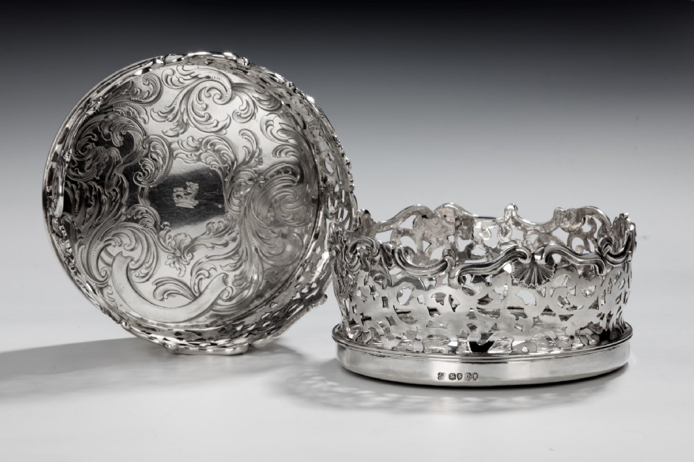 Pair Sterling Silver Victorian Wine Coasters