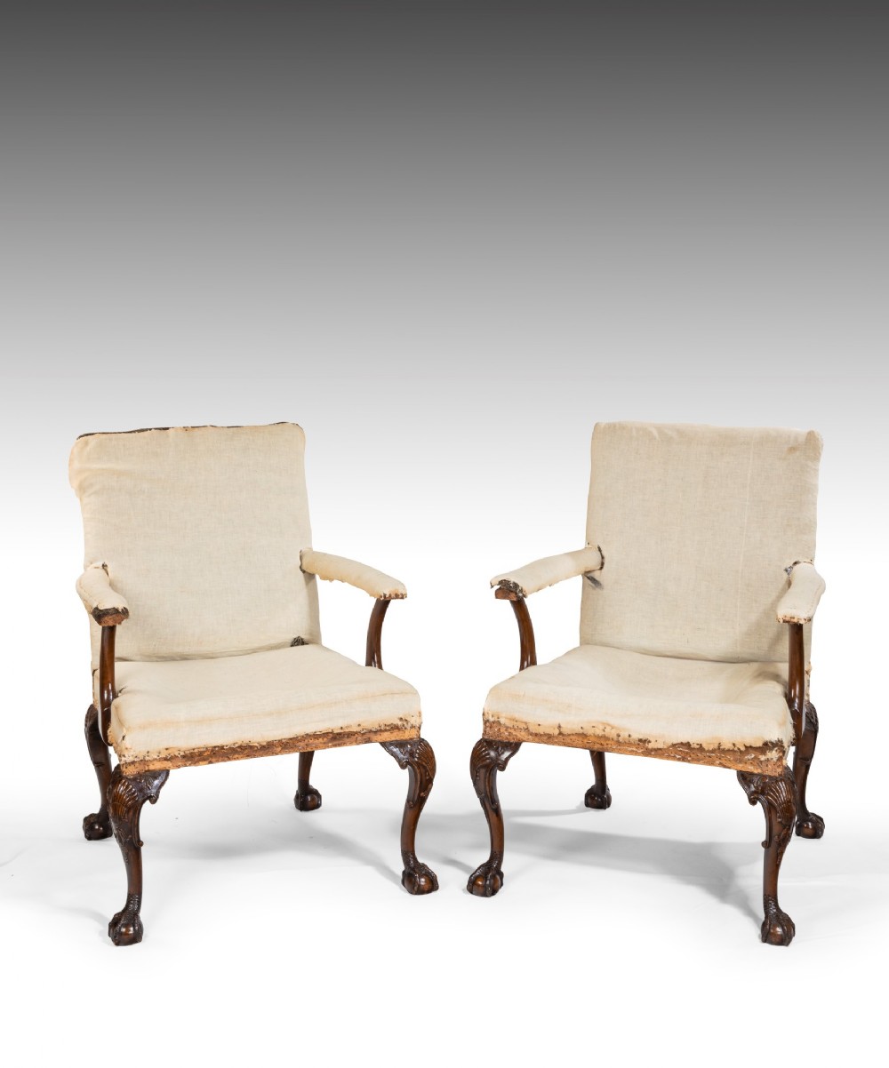Pair of Nineteenth Century George II style Gainsborough armchairs