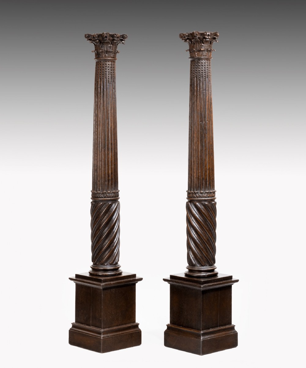 Pair of Seventeenth Century carved oak columns.