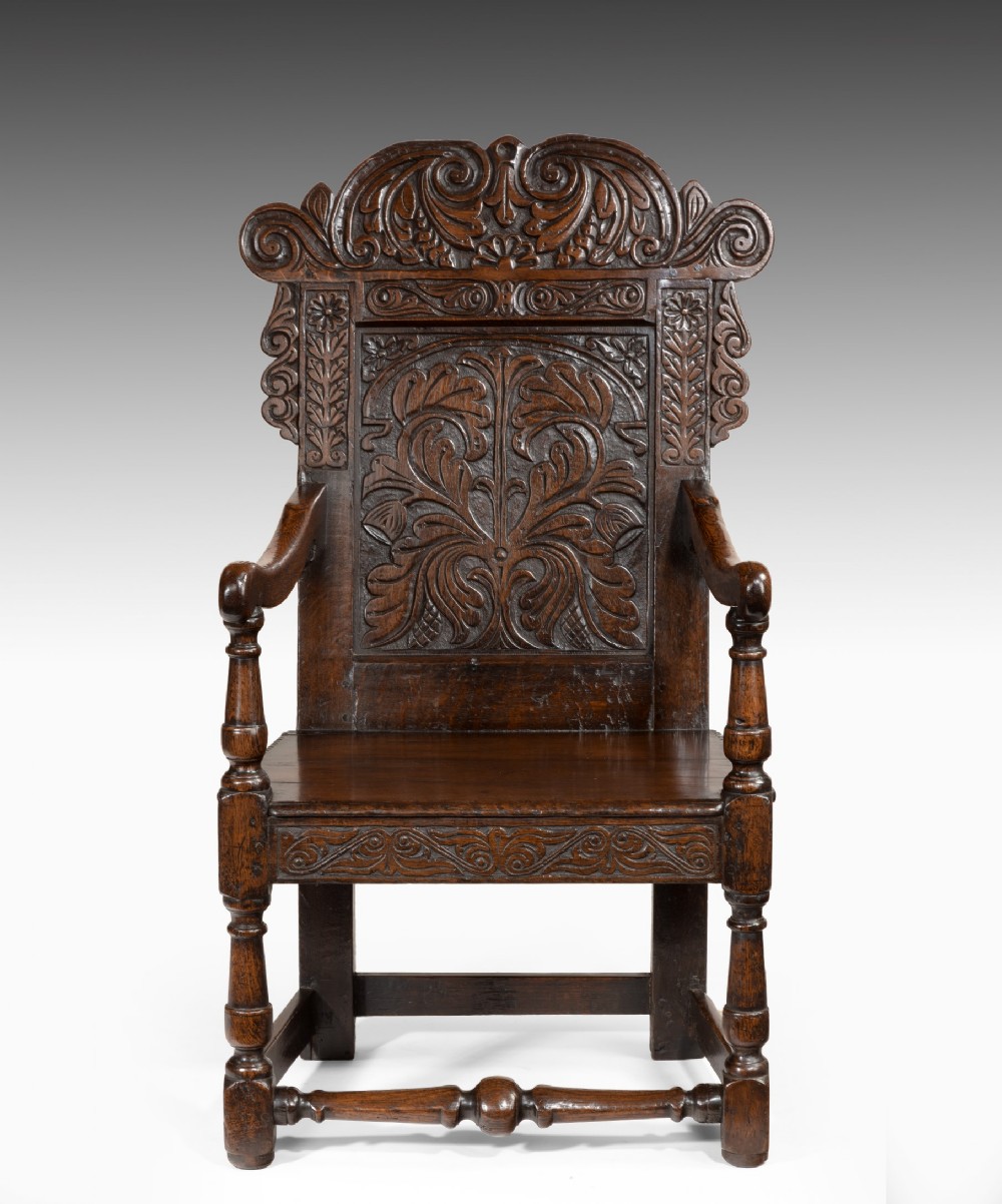 Seventeenth Century Carved Oak Wainscot Armchair