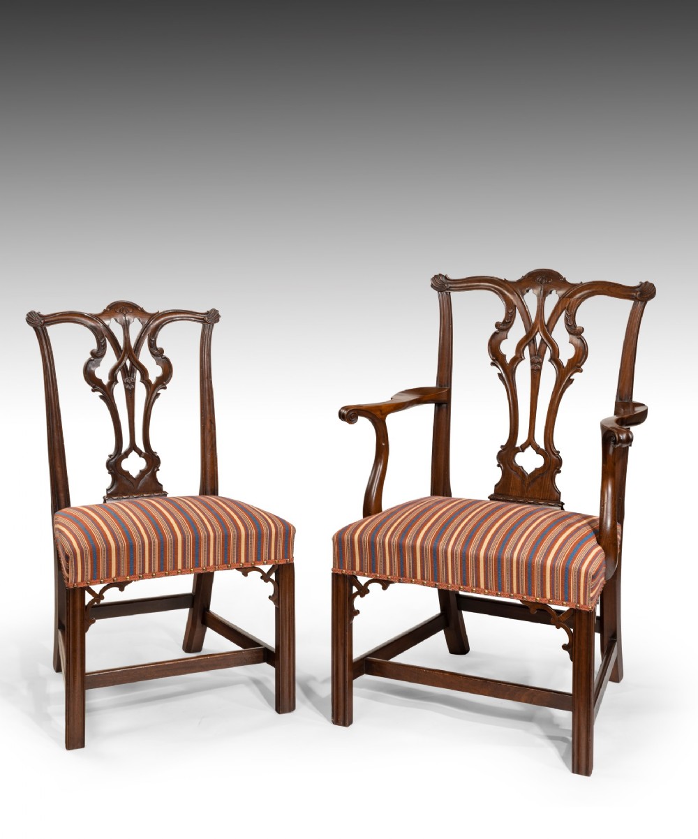 Set of eight Georgian Chippendale dining chairs