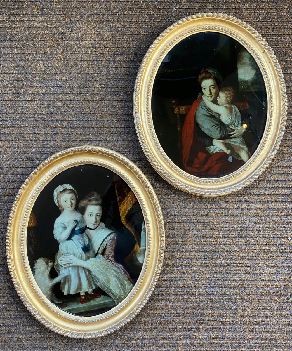 Pair of Georgian reverse glass mezzotints after Reynolds