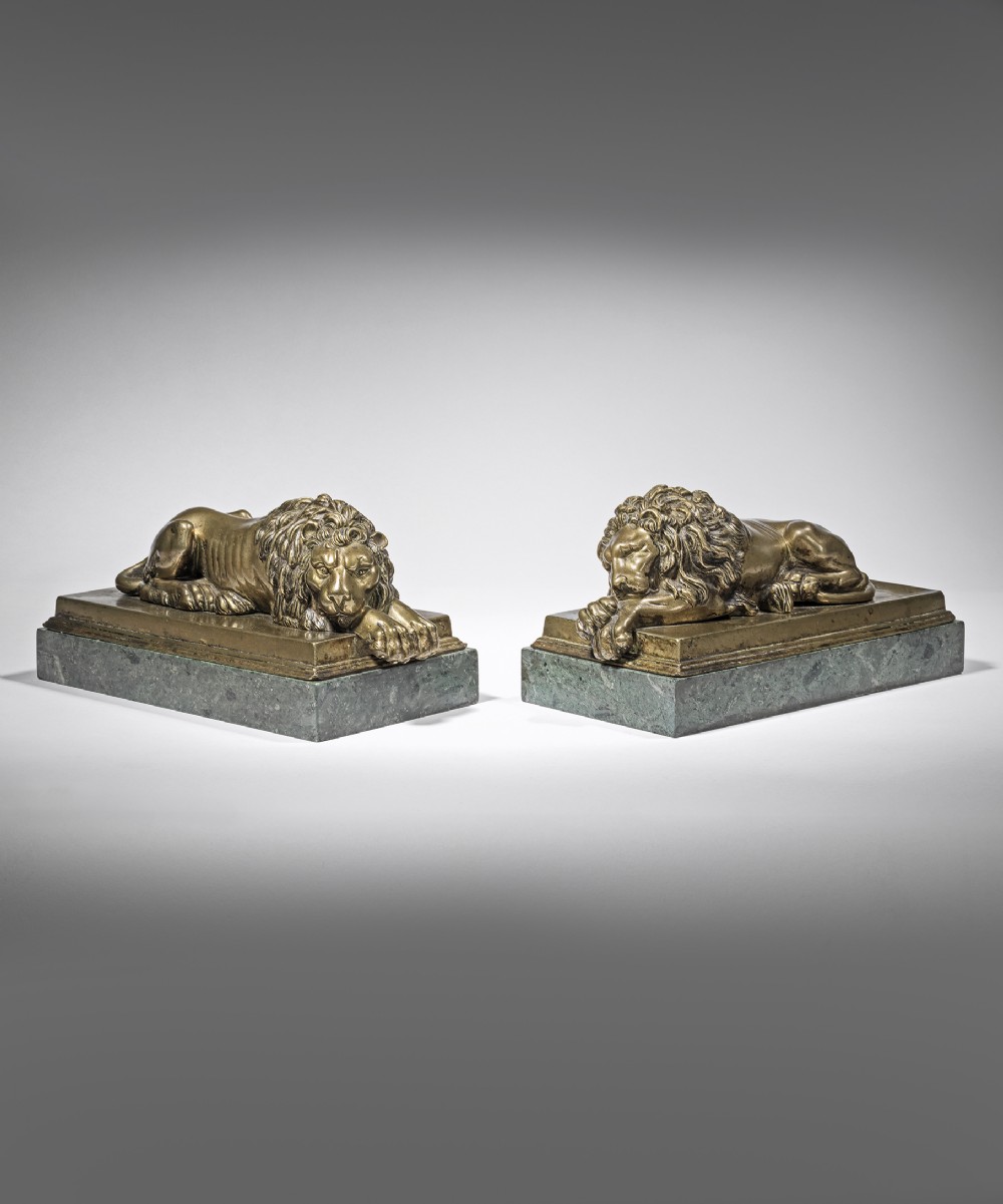 Pair of bronze Grand Tour lions after Canova