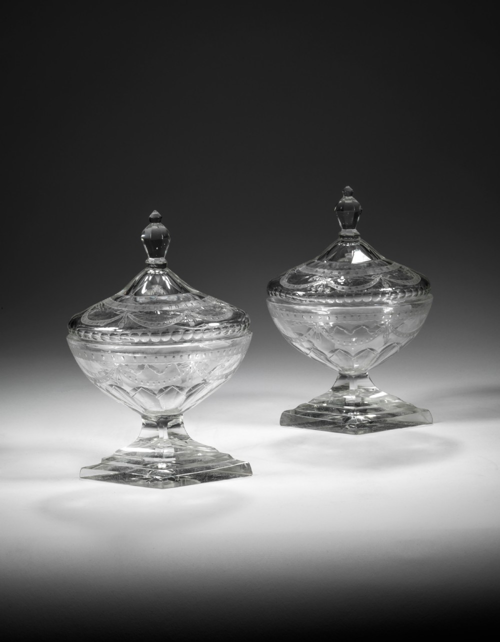 Pair of Regency cut glass bon bon dishes