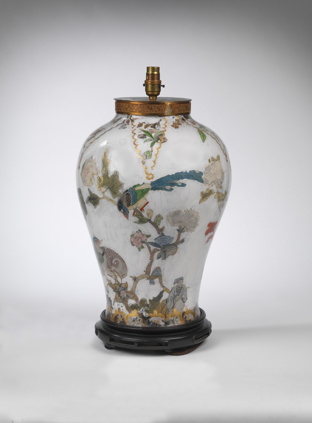 A mid Nineteenth Century decalcomania table lamp