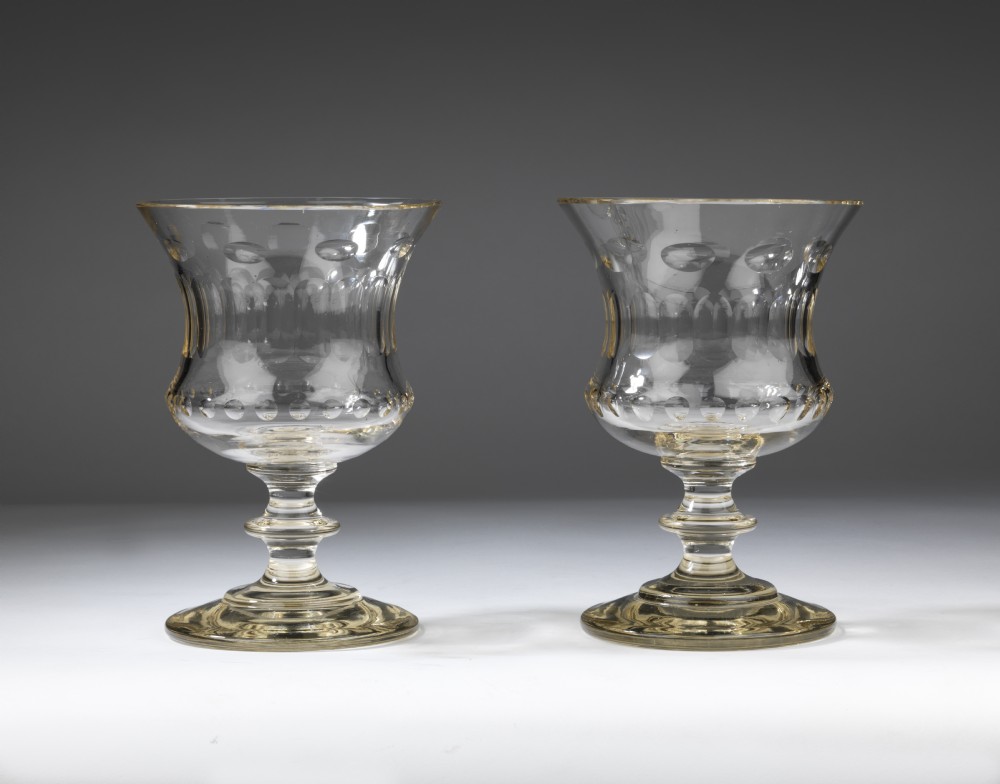 Large pair of Nineteenth Century cut crystal glass goblets or vases
