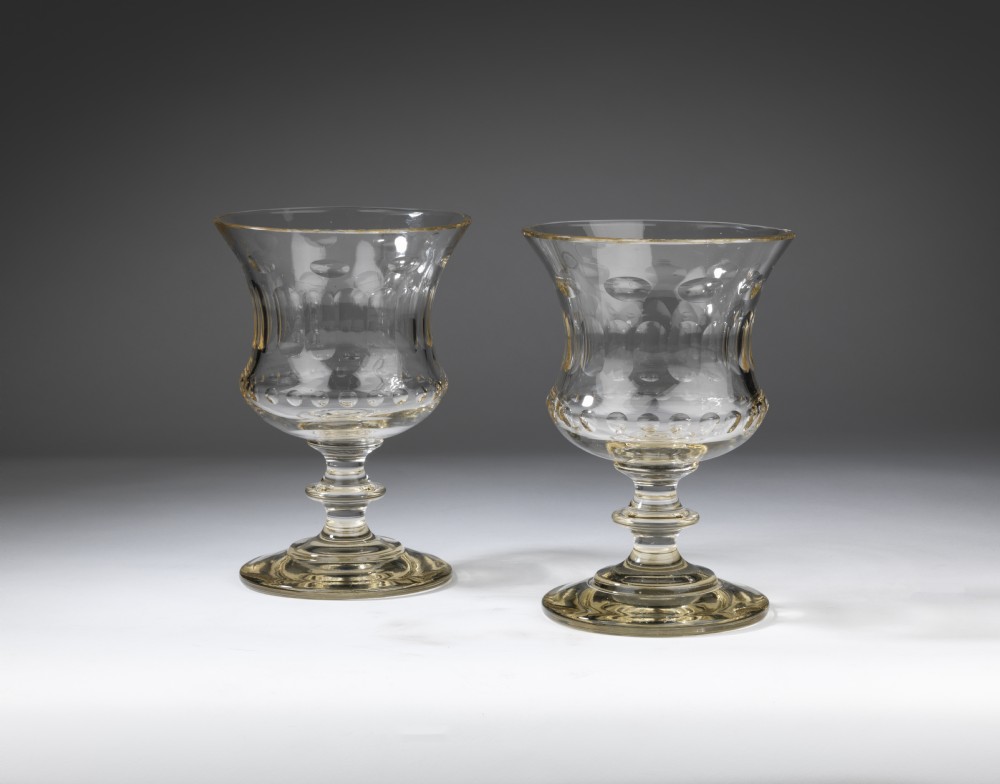 Large pair of Nineteenth Century cut crystal glass goblets or vases View IV