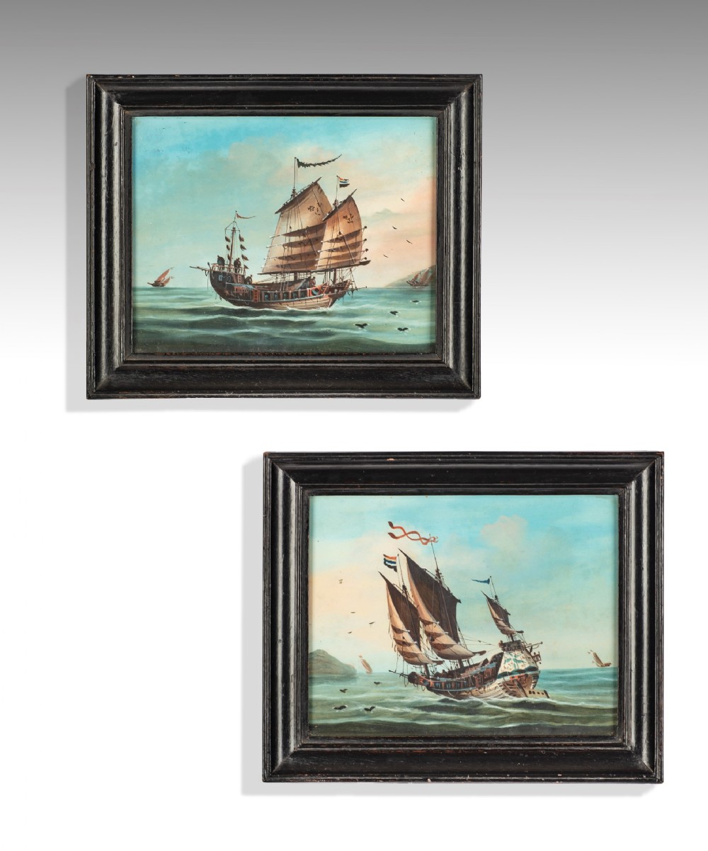 Pair of Nineteenth Century Chinese Export watercolours of fishing junks