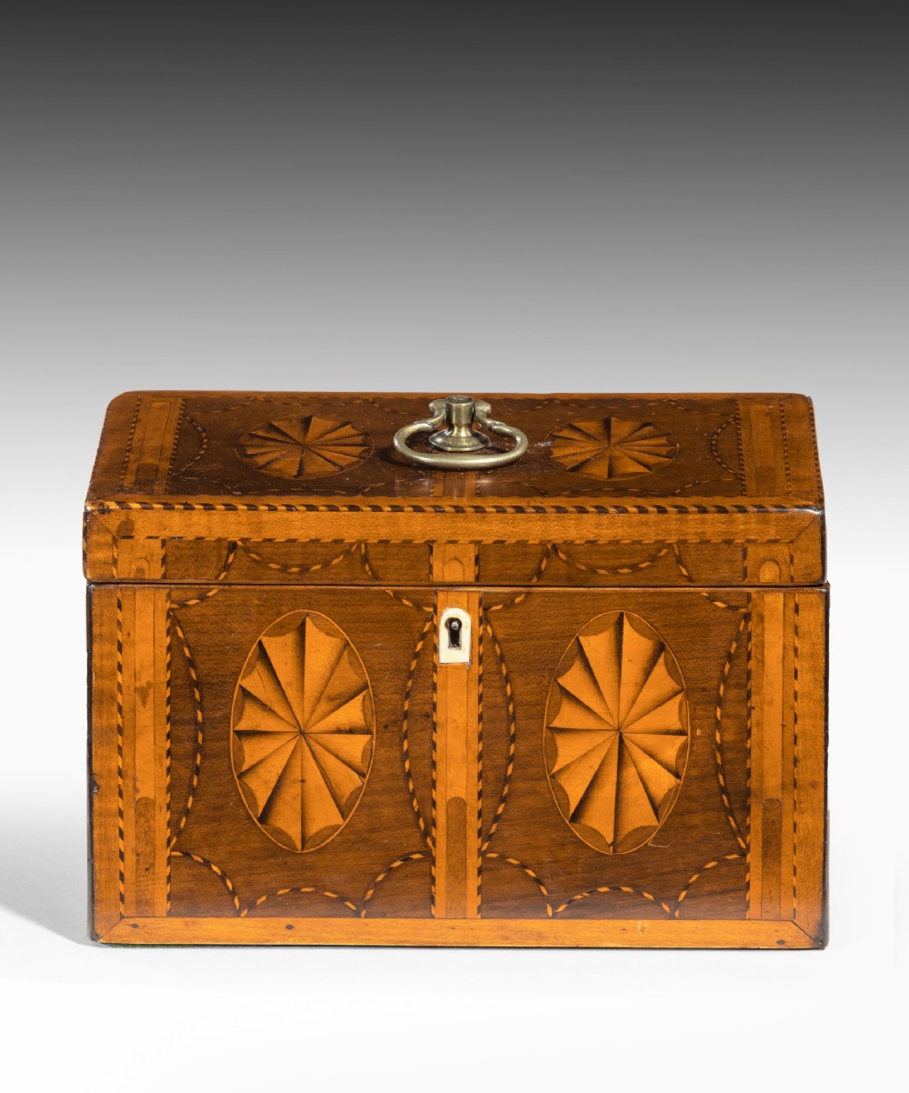 Georgian Harewood And Marquetry Inlaid Tea Caddy