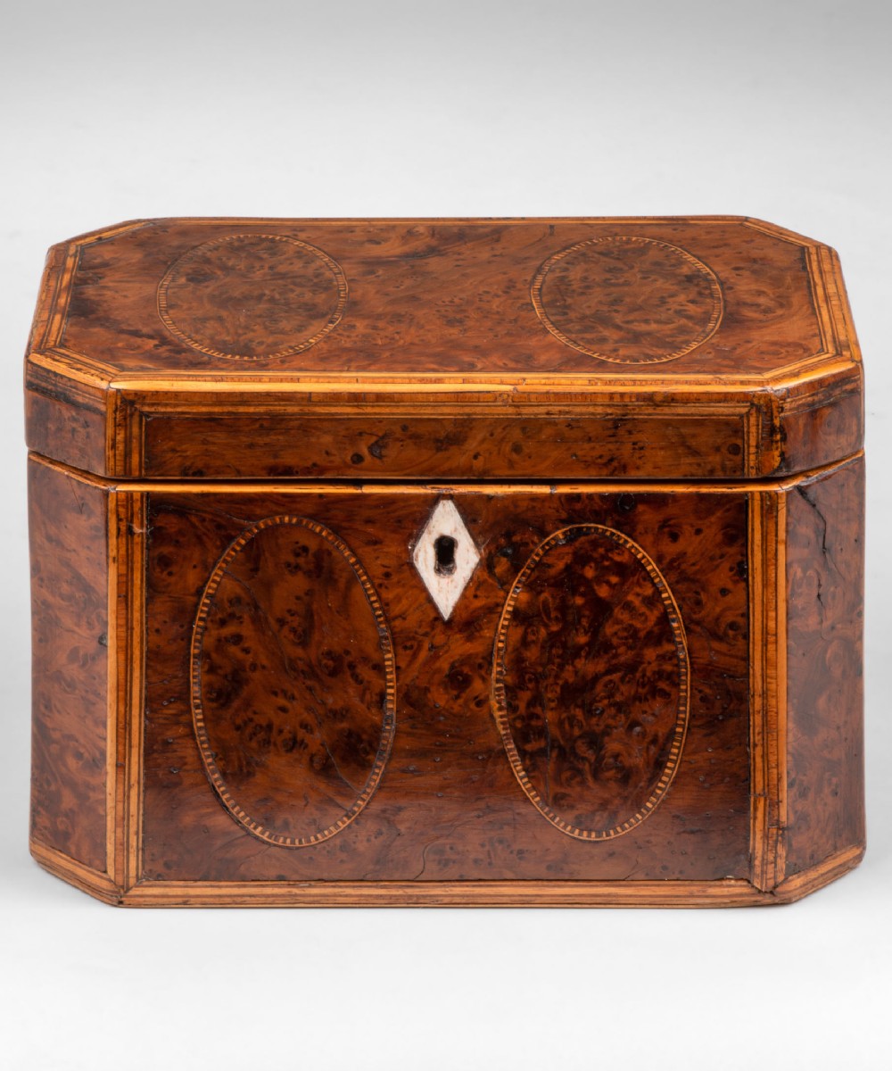 Georgian burr yew tea caddy