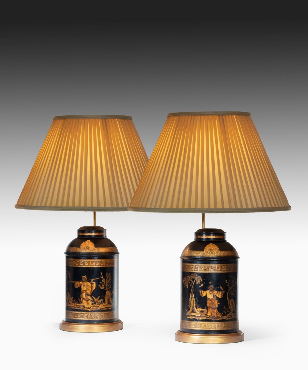 Pair of 19th Century Toleware Tea Canister Table Lamps