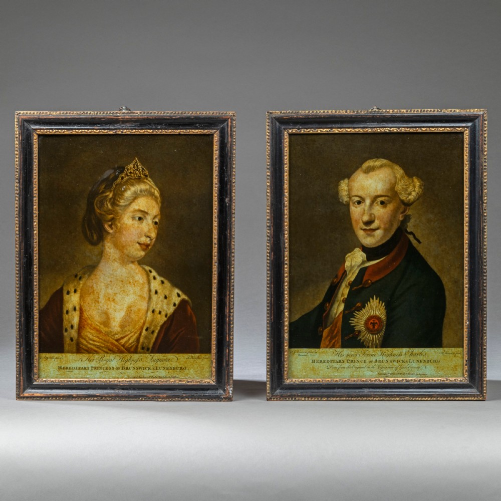Pair of Georgian Royal Portrait Reverse Glass Prints