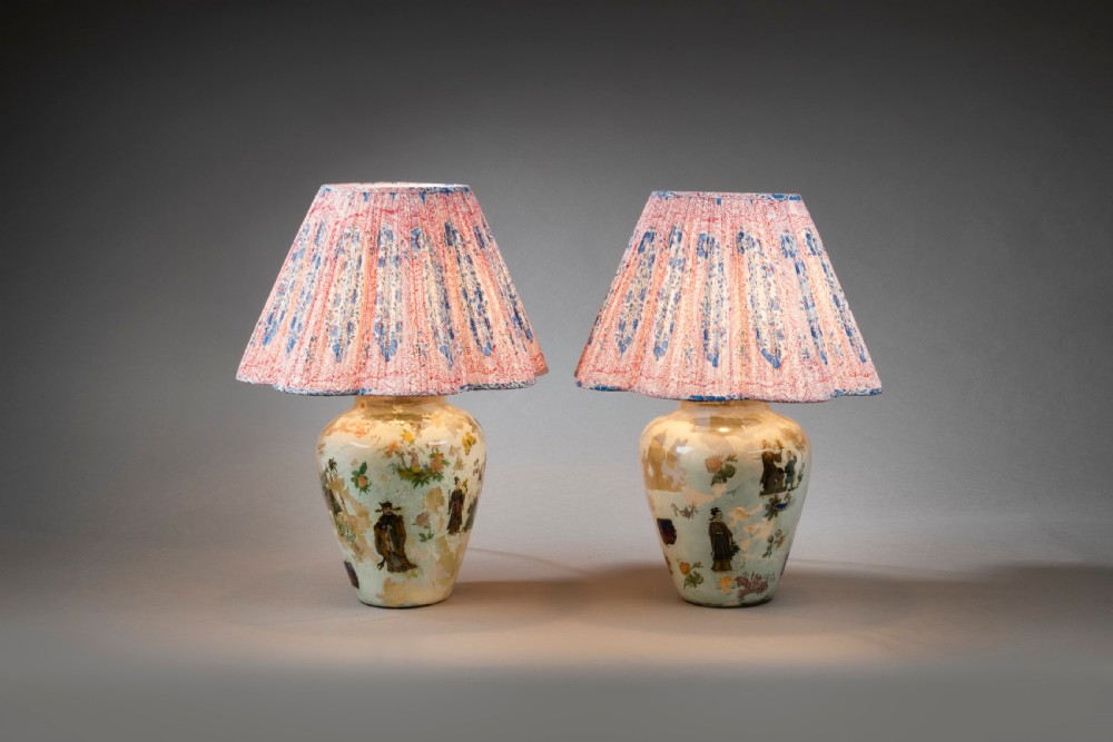Pair of Nineteenth Century Decalcomania glass table lamps View II