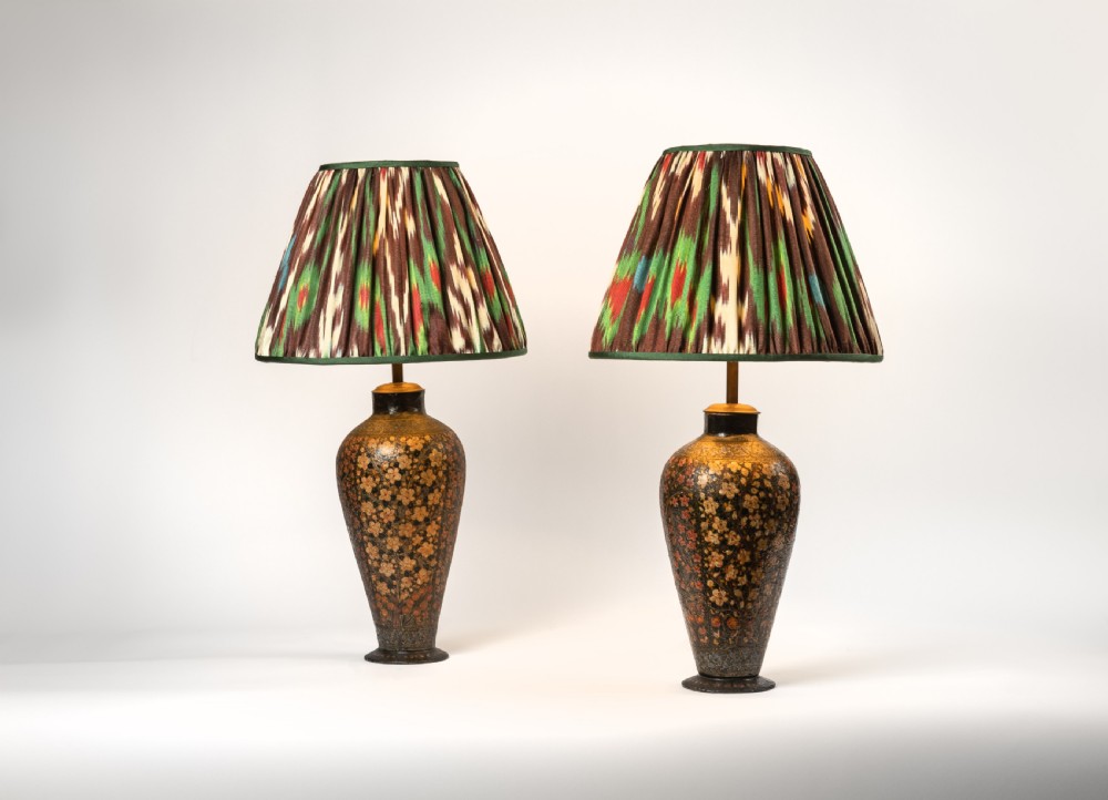 Pair of Kashmiri Table Lamps with Ikat Shades