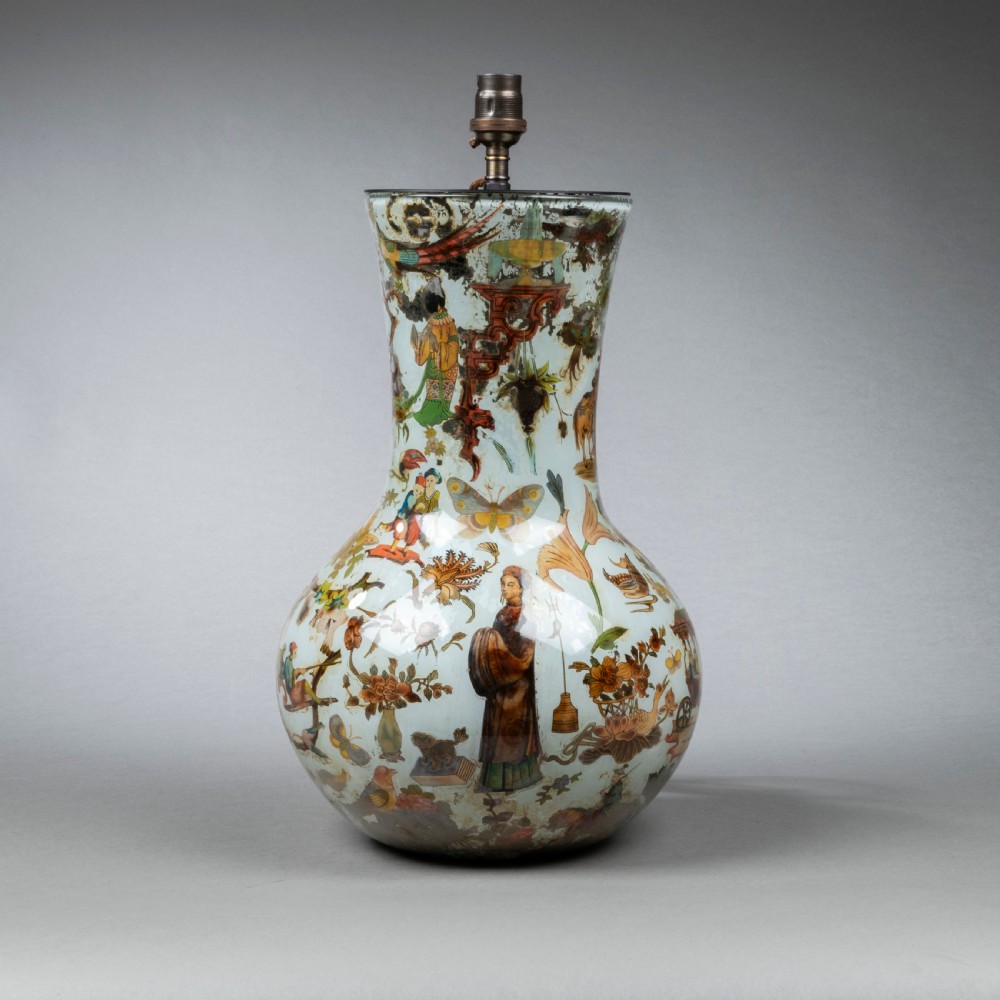 Nineteenth Century gourd shaped Decalcomania glass vase. View II