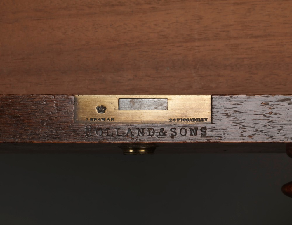 Nineteenth Century burr oak veneered pedestal desk by Holland and Sons View III