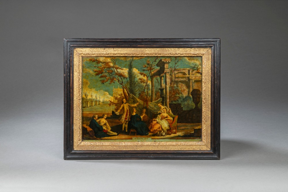 Pair of Georgian Reverse Glass Prints: Painting and Architecture View III