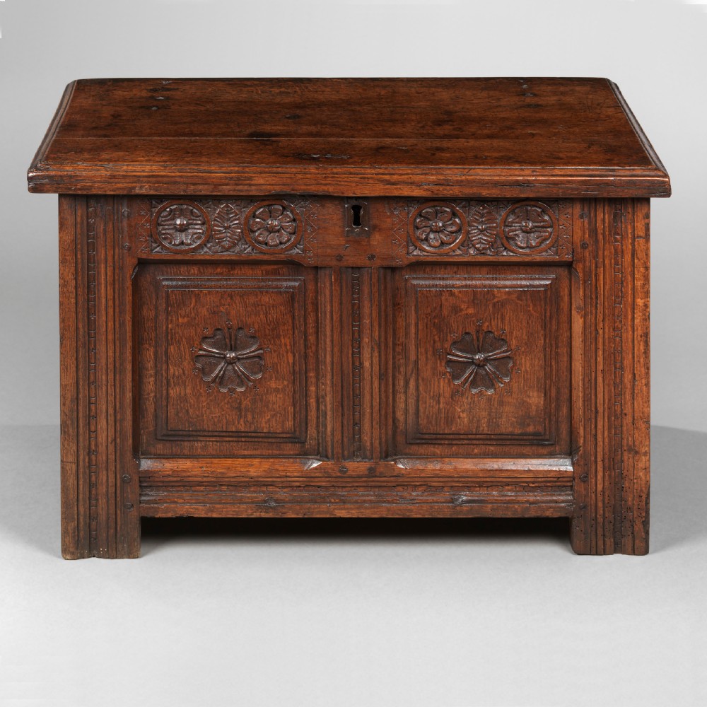 Small Charles II carved oak coffer