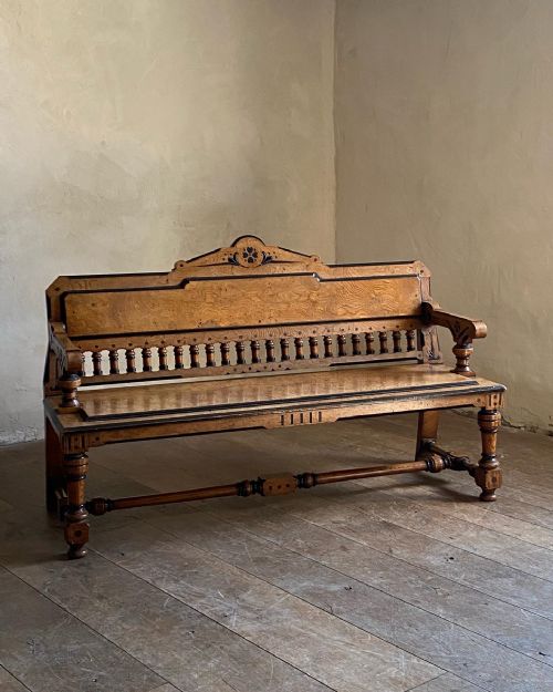 james lamb aesthetic movement pollard oak and ebony hall bench - CATEGORY: ANTIQUE FURNITURE - DATED 1870