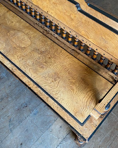 JAMES LAMB AESTHETIC MOVEMENT POLLARD OAK AND EBONY HALL BENCH - ADDITIONAL PHOTO 1