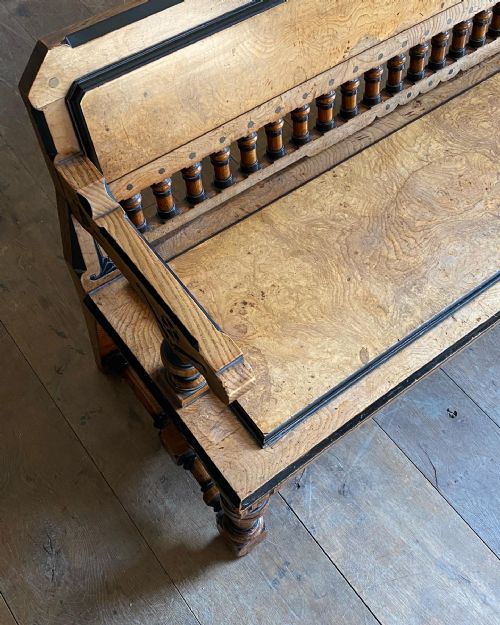 JAMES LAMB AESTHETIC MOVEMENT POLLARD OAK AND EBONY HALL BENCH - ADDITIONAL PHOTO 2