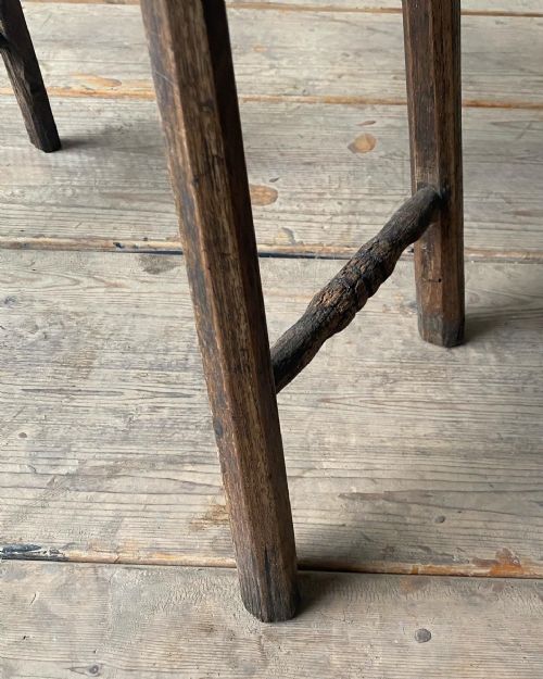 RUSTIC ANTIQUE OAK STOOL LOW TABLE - ADDITIONAL PHOTO 1