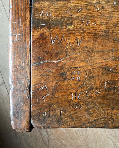 18THC GRAFFITIED OAK REFECTORY TABLE - ADDITIONAL PHOTO 3