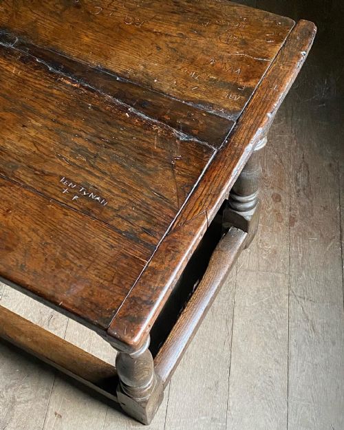 18THC GRAFFITIED OAK REFECTORY TABLE - ADDITIONAL PHOTO 4