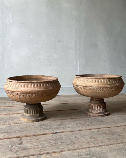 A 19THC PAIR OF BUFF TERRACOTTA URNS - ADDITIONAL PHOTO 2