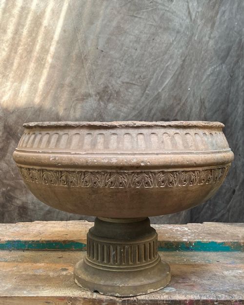 A 19THC PAIR OF BUFF TERRACOTTA URNS - ADDITIONAL PHOTO 4