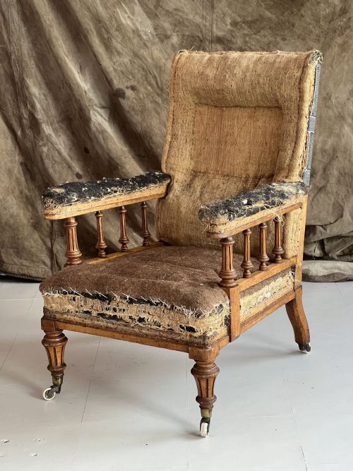19THC OAK FRAMED OPEN ARMCHAIR - ADDITIONAL PHOTO 1