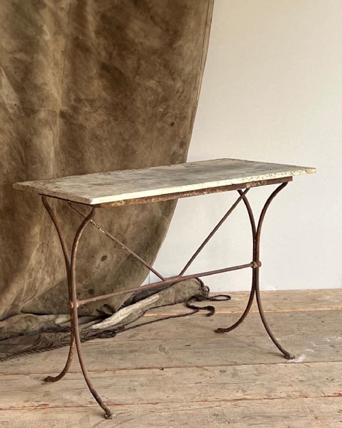 wrought iron and marble top garden table - CATEGORY: ANTIQUE TABLES - DATED GEORGIAN