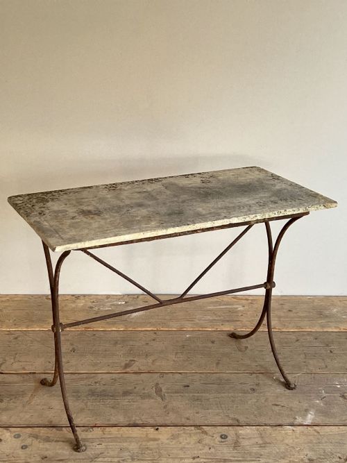 WROUGHT IRON AND MARBLE TOP GARDEN TABLE - ADDITIONAL PHOTO 1