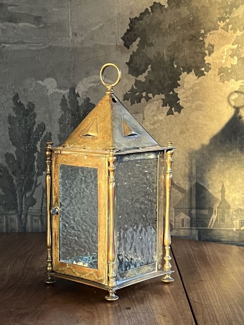 arts and crafts brass lantern - CATEGORY: ANTIQUE LIGHTING - DATED 1900