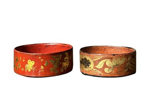 two regency red papiermch coasters - CATEGORY: ANTIQUE MISCELLANEOUS - DATED REGENCY