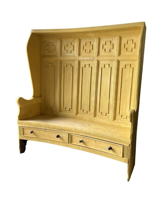19thc curved pine settle - CATEGORY: ANTIQUE FURNITURE - DATED GEORGIAN