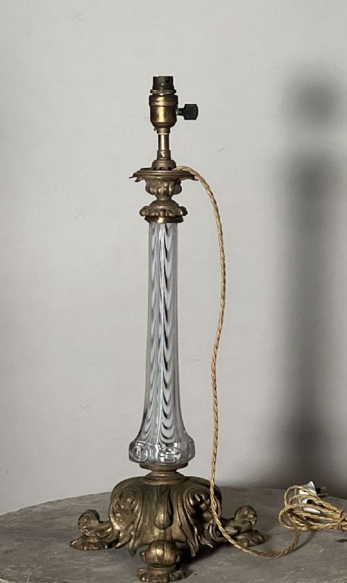 19thc murano glass and gilt brass lamp base - CATEGORY: ANTIQUE LIGHTING - DATED VICTORIAN