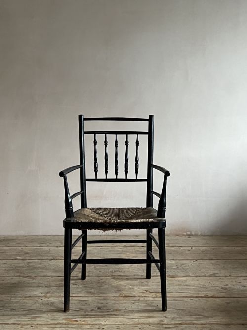 ebonised morris style spindle back armchair - CATEGORY: ANTIQUE CHAIRS - DATED 19TH CENTURY