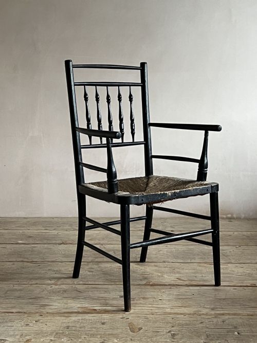 EBONISED MORRIS STYLE SPINDLE BACK ARMCHAIR - ADDITIONAL PHOTO 4