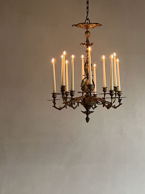 12 arm gilt brass candelabra - CATEGORY: ANTIQUE LIGHTING - DATED VICTORIAN