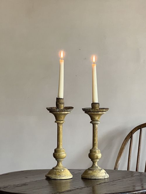 18thc painted wooden candlesticks - CATEGORY: ANTIQUE LIGHTING - DATED 18TH CENTURY