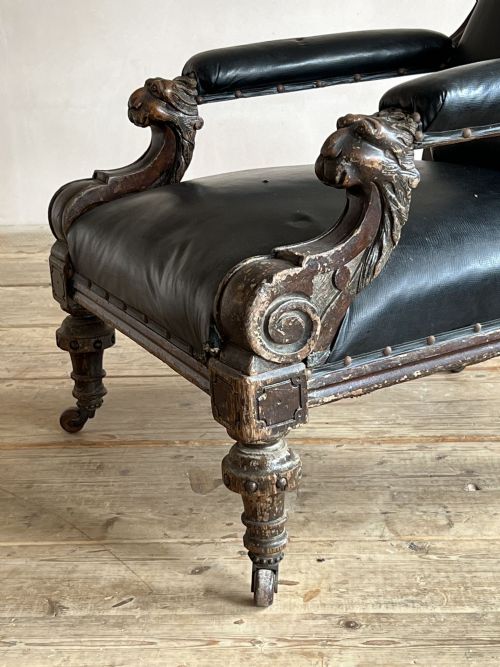 LIBRARY ARMCHAIR WITH LION MASK ARMS - ADDITIONAL PHOTO 3