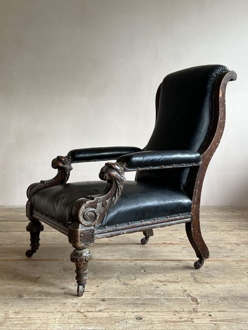 LIBRARY ARMCHAIR WITH LION MASK ARMS - ADDITIONAL PHOTO 4