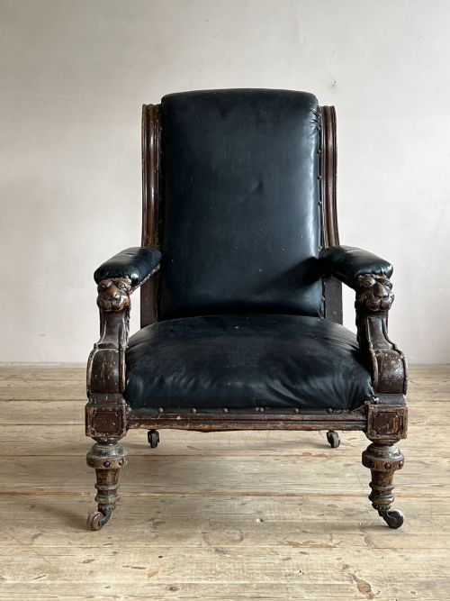 LIBRARY ARMCHAIR WITH LION MASK ARMS - ADDITIONAL PHOTO 5