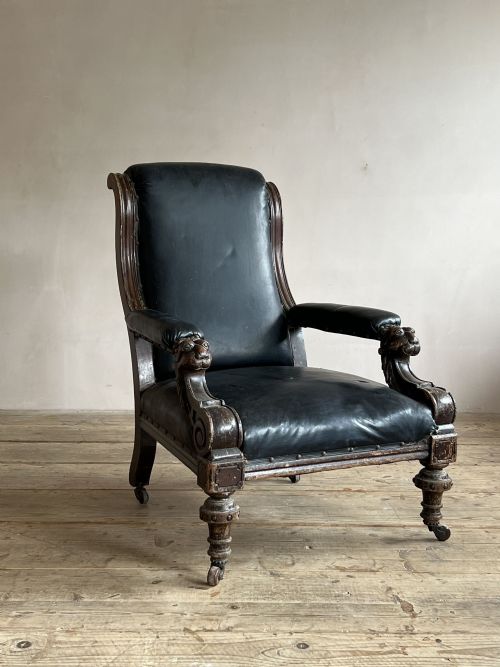 LIBRARY ARMCHAIR WITH LION MASK ARMS - ADDITIONAL PHOTO 6