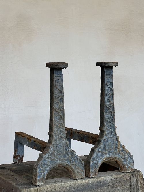 GOTHIC CAST IRON ANDIRONS - ADDITIONAL PHOTO 1