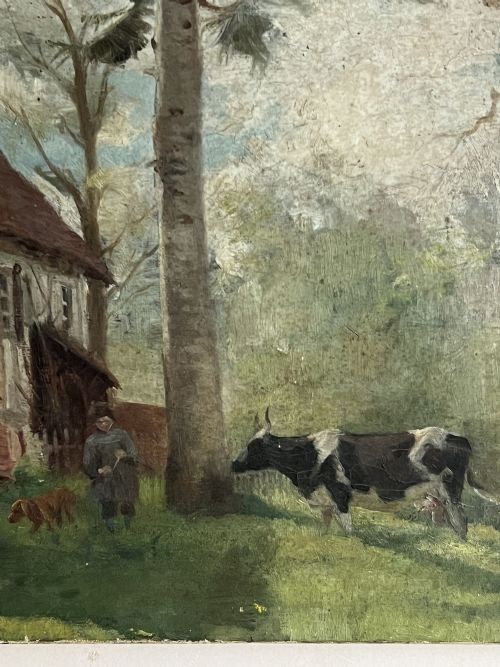 EARLY 20THC OIL ON CANVAS FARMHOUSE SCENE - ADDITIONAL PHOTO 2