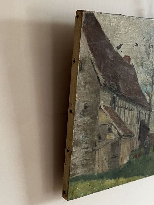 EARLY 20THC OIL ON CANVAS FARMHOUSE SCENE - ADDITIONAL PHOTO 3